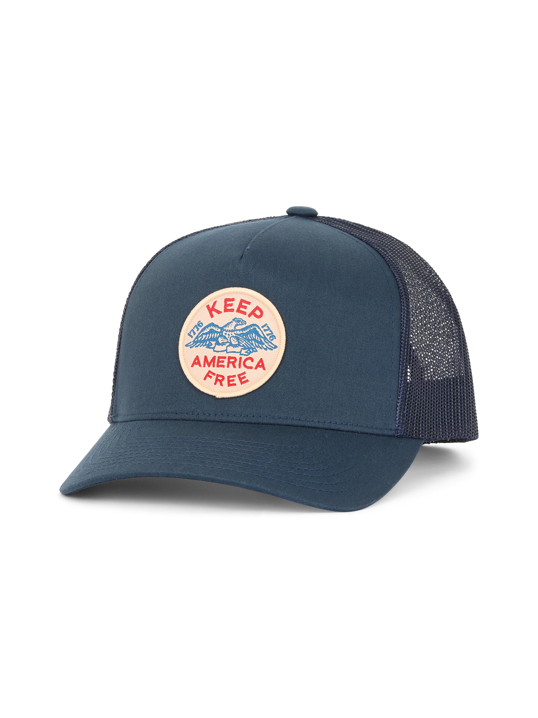 Close-up of the Keep America Free Hat featuring bold embroidered patch design