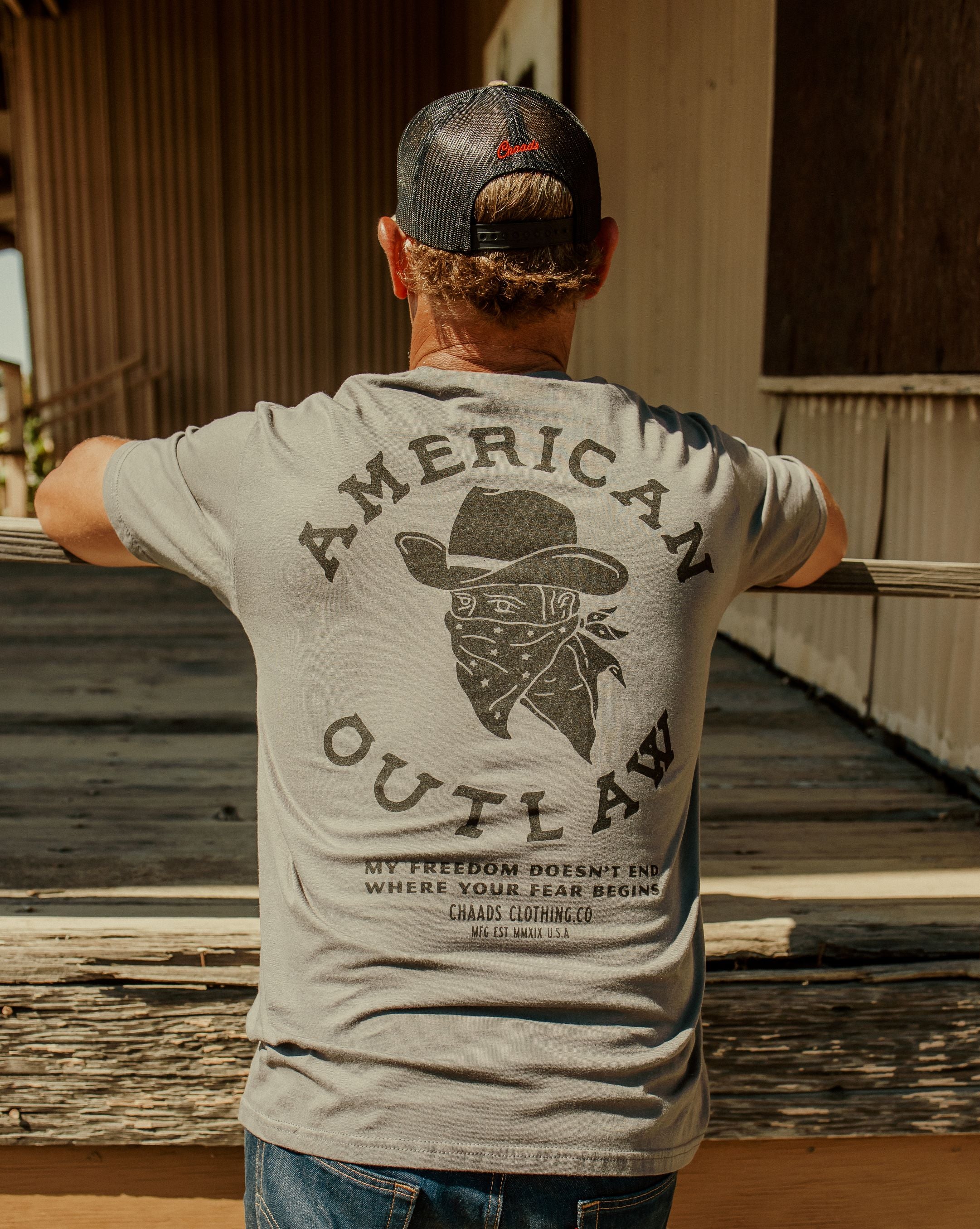 American Outlaw T-Shirt – Grey | The Brave Ones