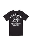 Back view of the Freedom T-Shirt showcasing the striking scorpion and chains graphic