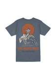 Back graphic of The Brave Ones Raise Hell II Tee with bull riding cowboy and Western typography