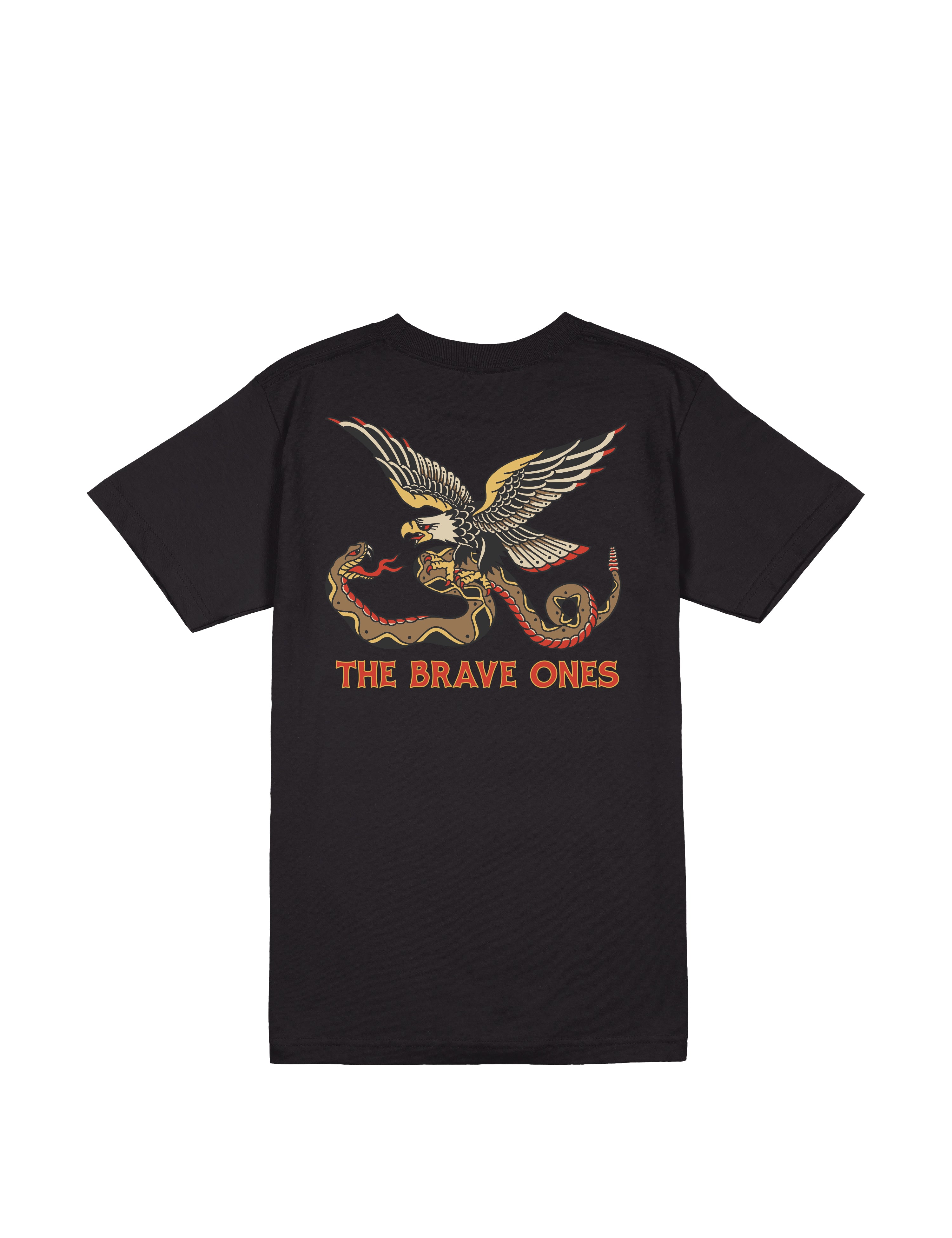 The Brave Ones black patriotic tee with a powerful American strength design