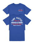 Close-up of the Time Tested T-Shirt featuring Made in America statement